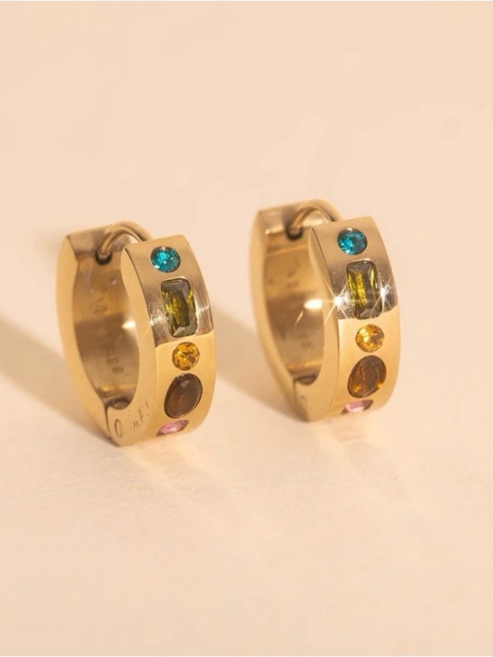 Oh Clem Gold-Tone Multi-Stone Hoop Earrings - Colorful Gem Accents
